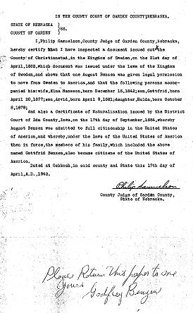 Confirmation of citizenship August Benzen